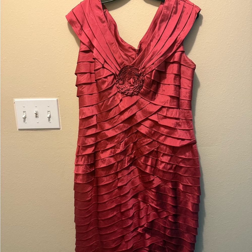 Adrianna Papell Red Ruched Cowl Neck Mini Dress